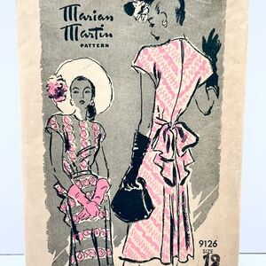 Vintage 1940's Marian Martin 9126 Size 12 Bust 30 Cap Sleeve Dress Pattern